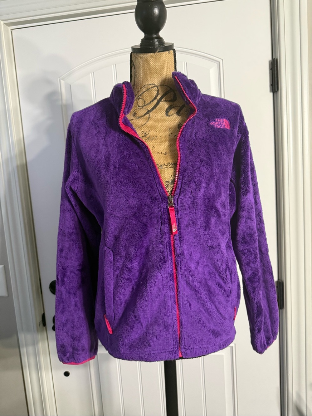 The North Face Purple Fuzzy Full-Zip Teddy Jacket with Pink Trim